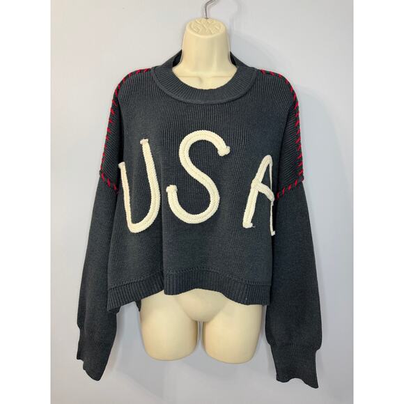 Miou Muse USA Rope Letter Sweater Blue Relax Oversized Women's L New - Picture 2 of 10